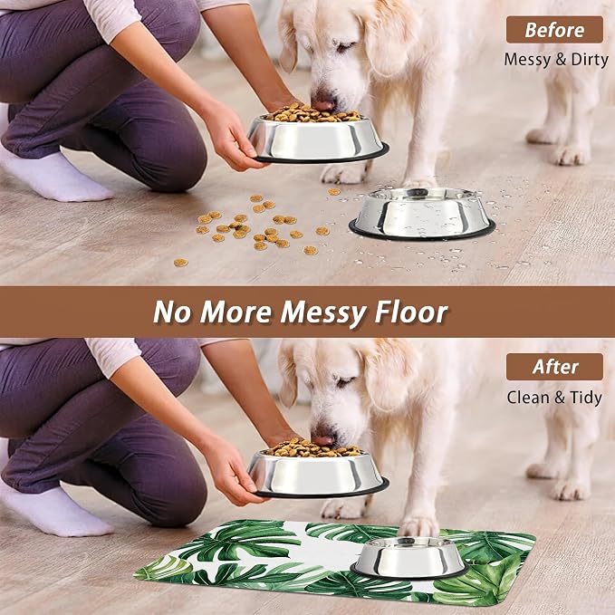 Palm Leaf Pet Feeding Mat, Boho Absorbent Quick-Dry Cat Dog Food and Water Bowl - Image 5