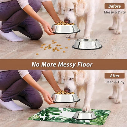 Palm Leaf Pet Feeding Mat, Boho Absorbent Quick-Dry Cat Dog Food and Water Bowl - Image 5