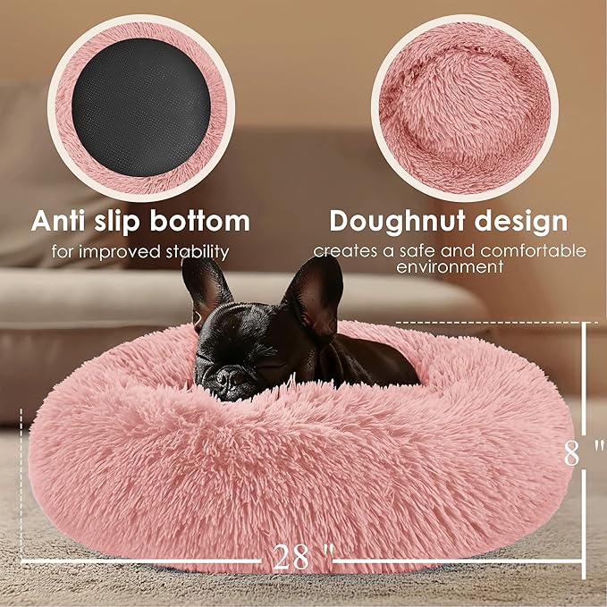 28in Large Dog Bed, Medium Size Dog and Cats, Calming Donut Bed - Image 3