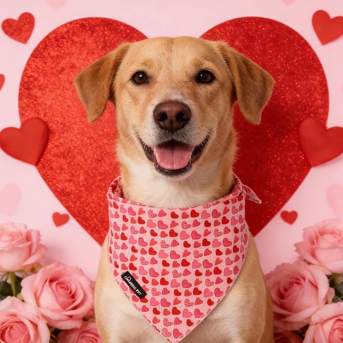 ARING PET Valentine Dog Bandana, Cute Pink Red Pink Pet Bandanas Scarf Triangle - Image 3