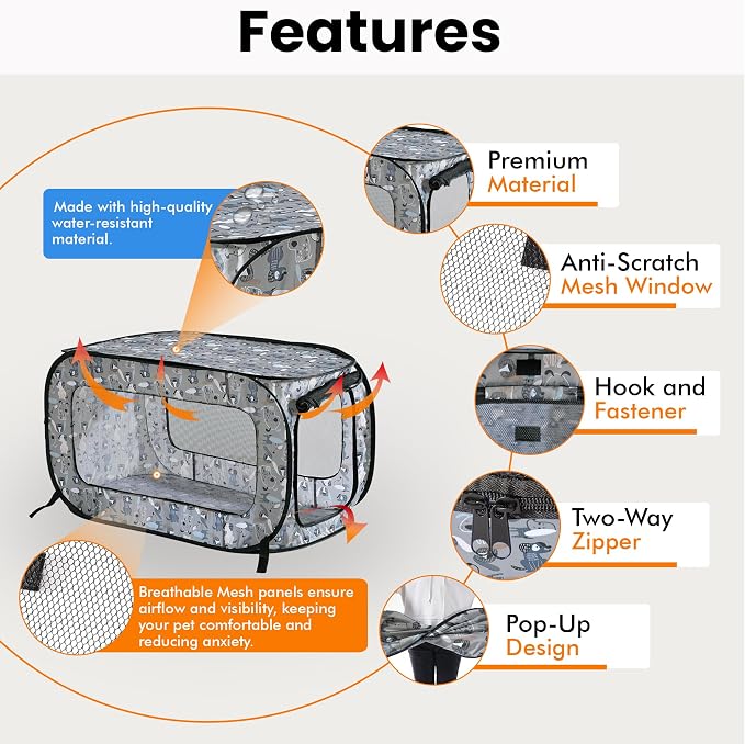 Beatrice Home Fashions Portable, Collapsible, Pop Up Kennel Travel Cat and Dog - Image 4
