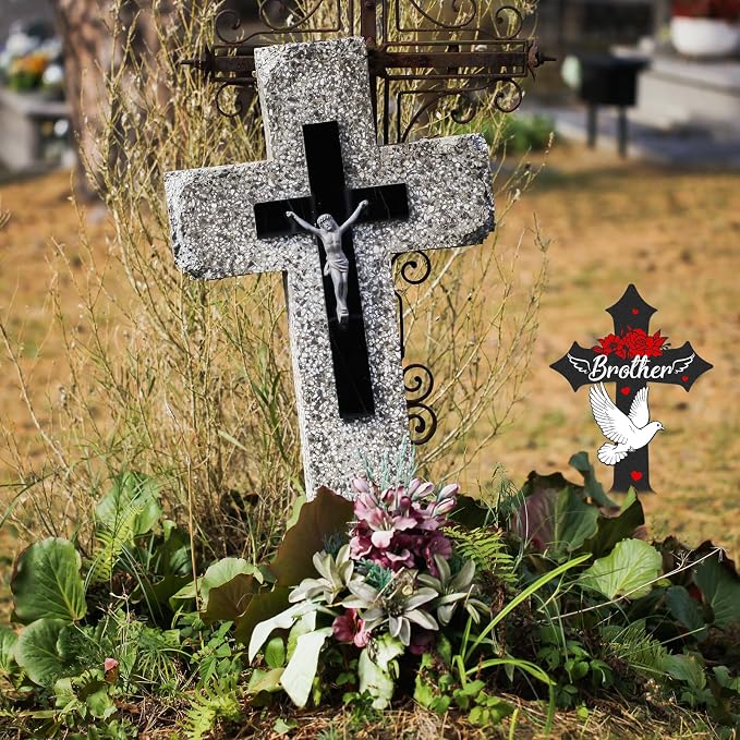 Cross Cemetery Decorations for Grave, Metal Sympathy Memorial Stakes for Loss - Image 4