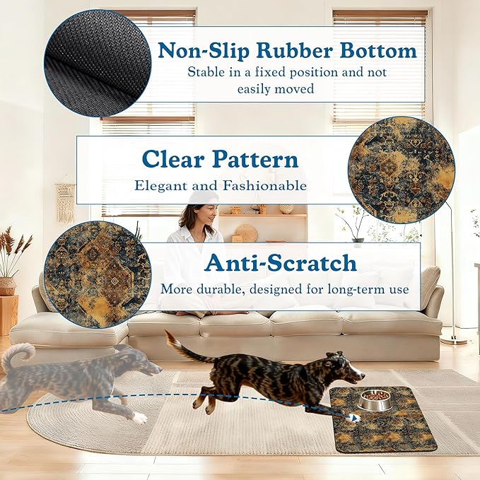 Grunge Boho Pet Feeding Mat for Floors–Christmas Stocking Absorbent Quick Dry - Image 4