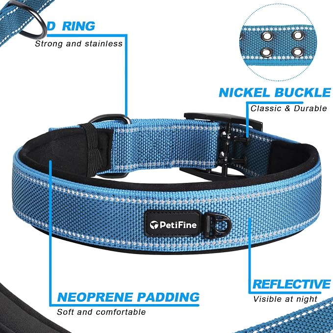 PetiFine Dog Collar for Large Dogs, Neoprene Padded and Adjustable, Reflective - Image 3