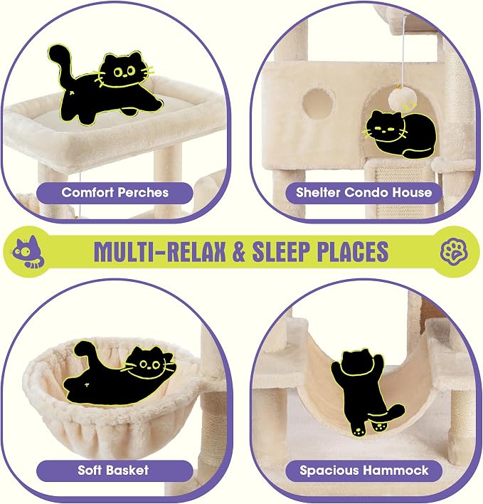 WEEWAY Cat Tree Tower for Indoor Cats, Stand House Condo Cave, Sisal Scratching - Image 5