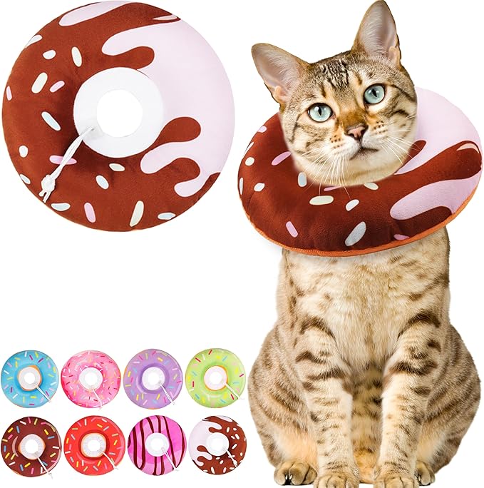 Cat Cone Collar Soft, Cute Cat Donut Collar After Surgery, Adjustable Kitten by Unknown