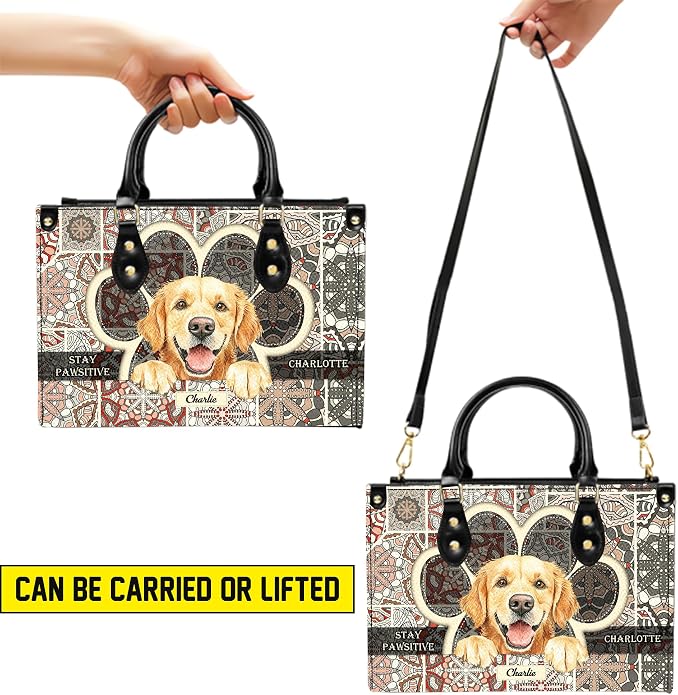 Personalized Pet Mom Leather Handbag – Custom Name Dog Cat Photo Purse - Image 5