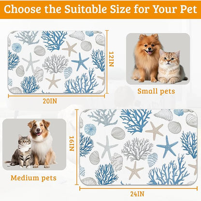 Seashell Beach Feeding Mat, Coral Starfish Absorbent Quick-Dry Cat Dog Food and - Image 6