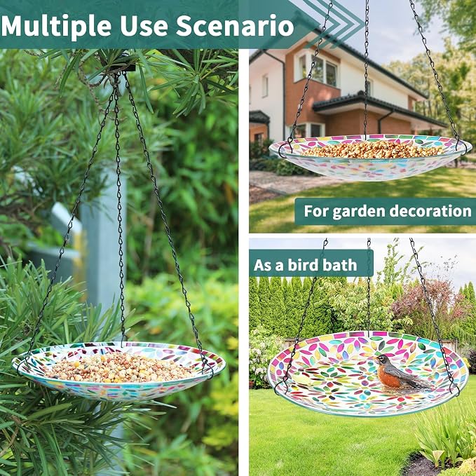 VCUTEKA Hanging Bird Bath, Glass Mosaic Bird Baths - Image 7
