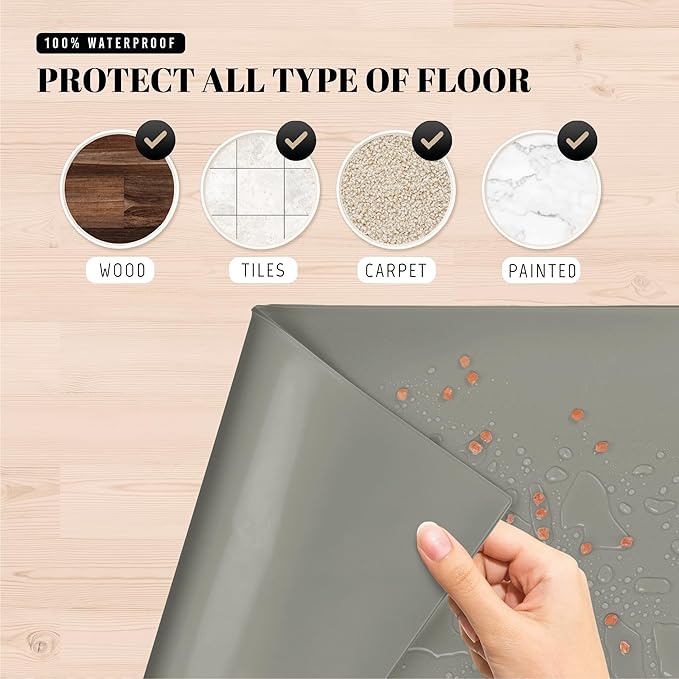AVERYDAY 100% Waterproof Thicker Silicone Dog Food Mat, 0.63'' Raised Edge Bowl - Image 5