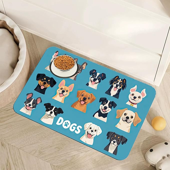 Cute Dog Cat Food Mat, Absorbent Pet Feeding Mat by Unknown