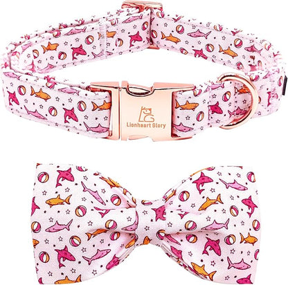 Lionheart glory Dog Collar Shark Print Dogs Bow Collar Adjustable Soft Pink Dog by LionheartGlory