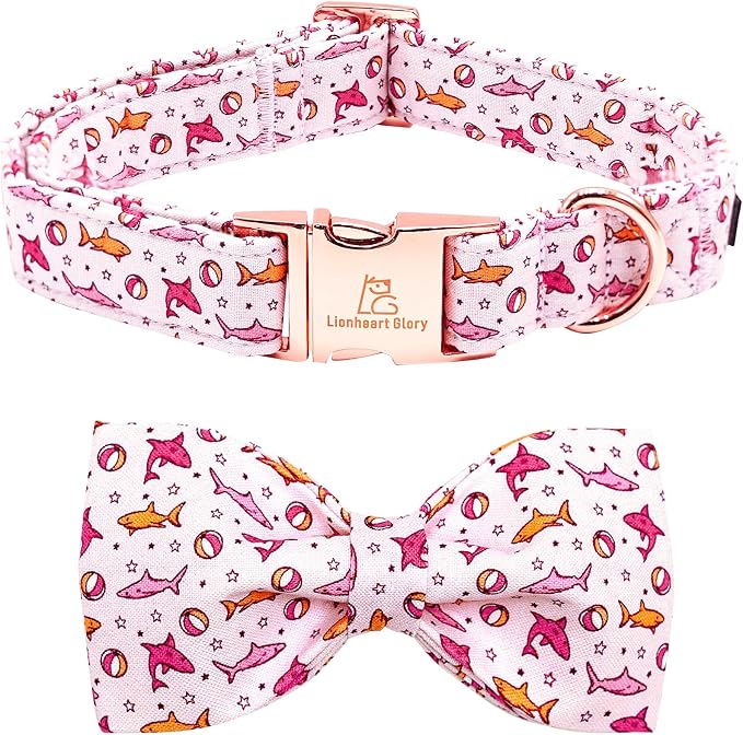 Lionheart glory Dog Collar Shark Print Dogs Bow Collar Adjustable Soft Pink Dog by LionheartGlory