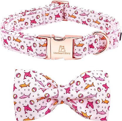 Lionheart glory Dog Collar Shark Print Dog Bow Collar Pink Dog Collar Male or by LionheartGlory