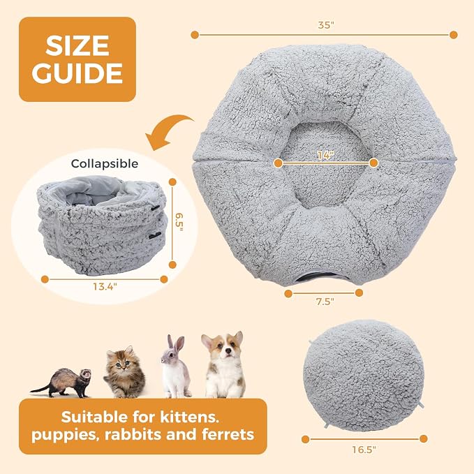 PEQULTI Cat Tunnel with Bed for Indoor Cats, Cat Play Donut Tunnel with - Image 2