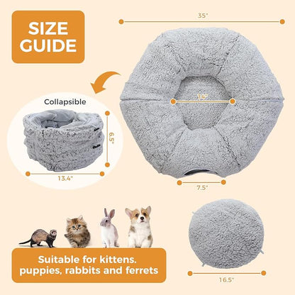 PEQULTI Cat Tunnel with Bed for Indoor Cats, Cat Play Donut Tunnel with - Image 2