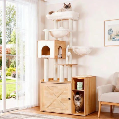 Hey-brother Cat Tree with Litter Box Enclosure, Modern Cat Tower by Hey-brother