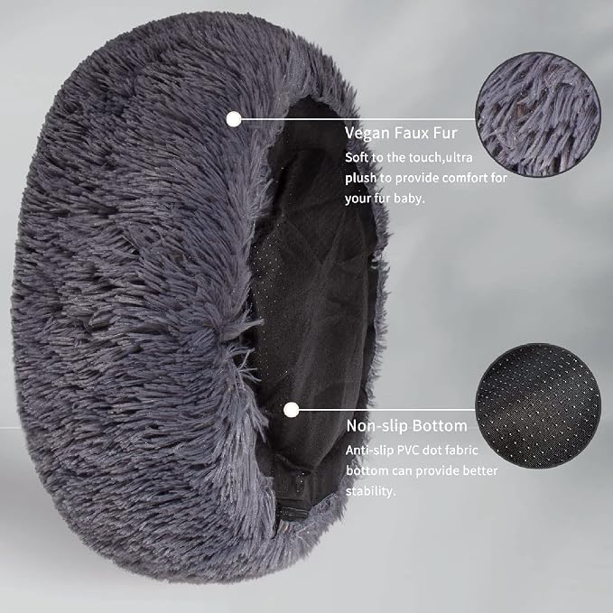 Calming Donut Dogs Beds for Small Dogs Washable, 23inch Plush Round Pet Bed for - Image 5