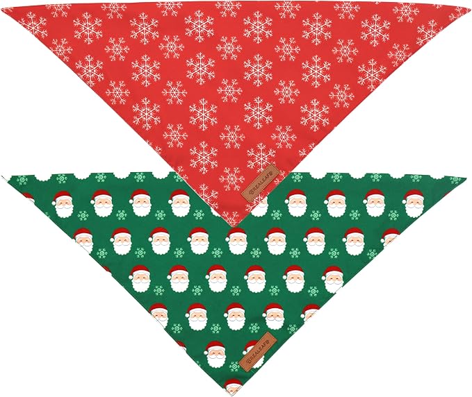 Realeaf Christmas Dog Bandanas 2 Pack, Snowflake and Santa Claus Dog Scarf - Image 3