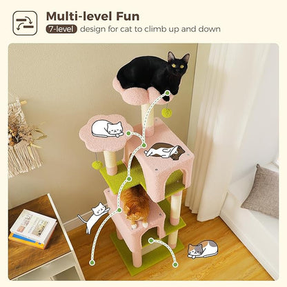 Flower Cat Tree, 62-Inch Tall Multi-Level Cat Tower - Image 4