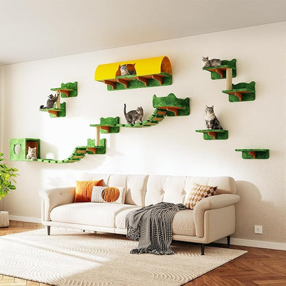 16-in-1 Cat Wall Shelves, Wall Mounted Cats Furniture Set w/Plush Fabric - Image 7