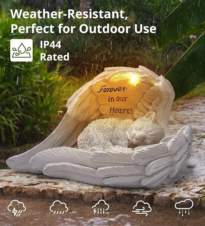 Pet Cat Solar Garden Memorial Statue – Outdoor Resin Angel Kitty - Image 5
