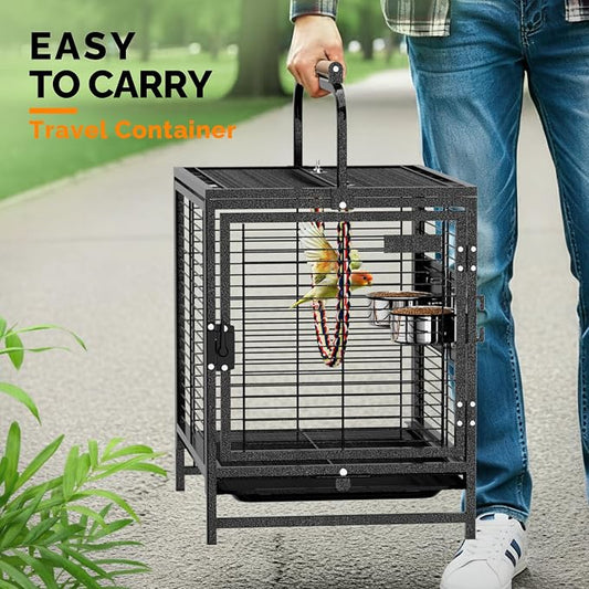 VINGLI Bird Cage, 25 inch Wrought Iron Bird Travel Carrier, Cage - Image 2