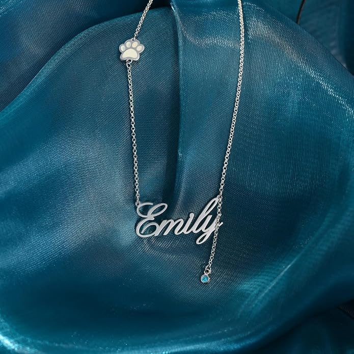 Personalized Cute Dog Cat Paw Name Necklace Forever Love Custom Heart Pendant - Image 6