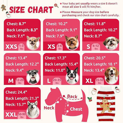 Dog Christmas Sweater Xmas Pet Clothes Cute Striped Gingerbread Man Costume - Image 6