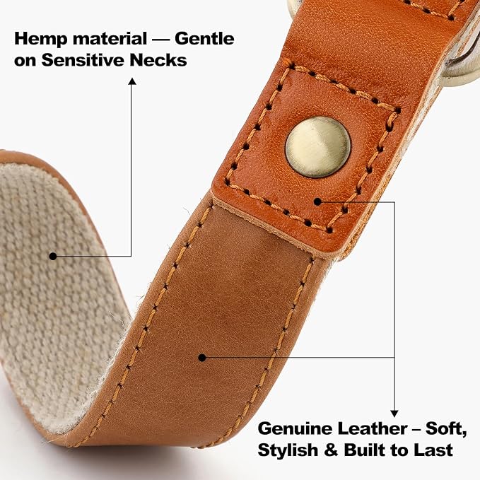Plutus Pet Genuine Leather & Hemp Dog Collar – Adjustable Heavy Duty Pet Collar - Image 2