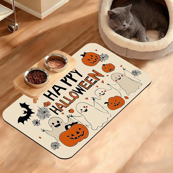 Pumpking Bat Dog Cat Food Mat, Halloween Absorbent Waterproof Placemat by Unknown