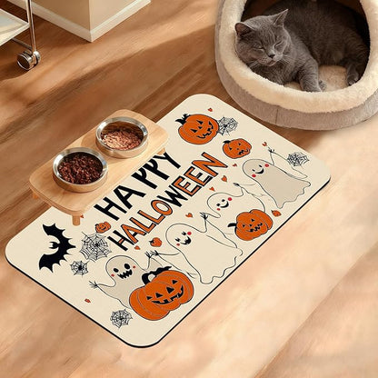 Pumpking Bat Dog Cat Food Mat, Halloween Absorbent Waterproof Placemat by Unknown