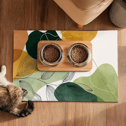 Modern Abstract Leaf Design Pet Feeding Mat 20" x 12" Pet Food Mat Non Slip Mat - Image 5
