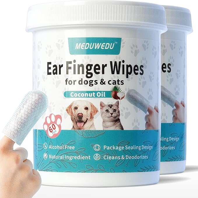 Ear Cleaner Finger Wipes 120 Counts, Dog Ear Cleaner, Grooming Kit Care by MEDUWEDU