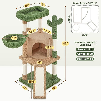 Yaheetech Cactus Cat Tree, 42in Cat Tower - Image 3