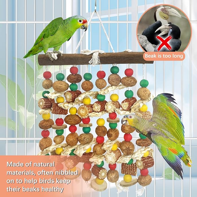 PINVNBY Large Parrot Toys Natural Nuts Corn Cob Wooden Chewing Tearing Toy - Image 5