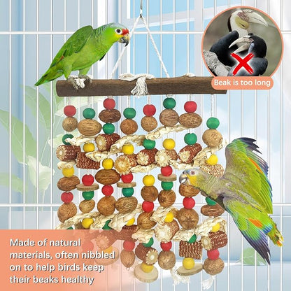 PINVNBY Large Parrot Toys Natural Nuts Corn Cob Wooden Chewing Tearing Toy - Image 5