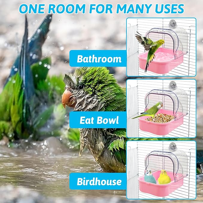 Tfwadmx Bird Cage Bath Hanging Parrot Bath Tub Water Shower Food Feeder Holder - Image 4