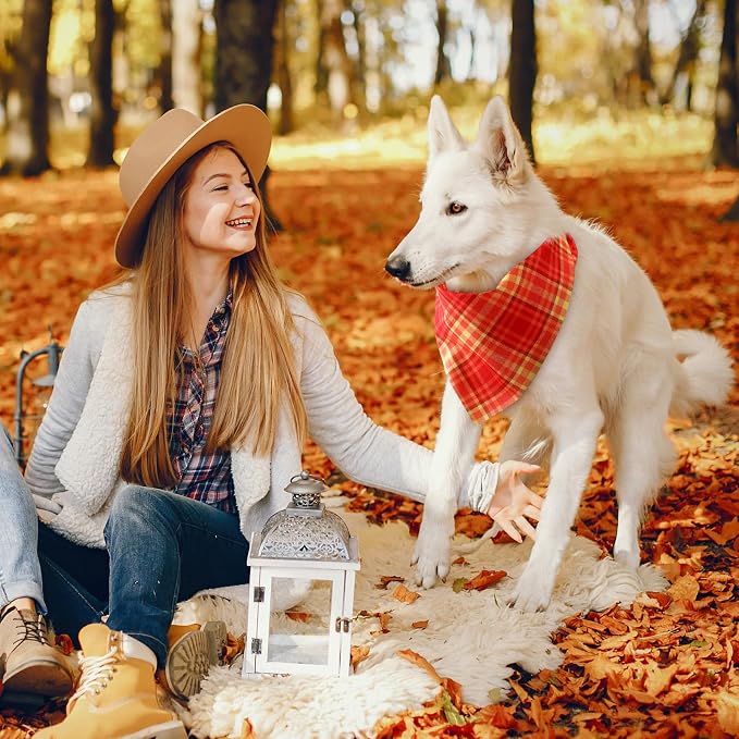 Weewooday 50 Pcs Thanksgiving Fall Dog Bandanas Bulk Plaid Bandanas - Image 6