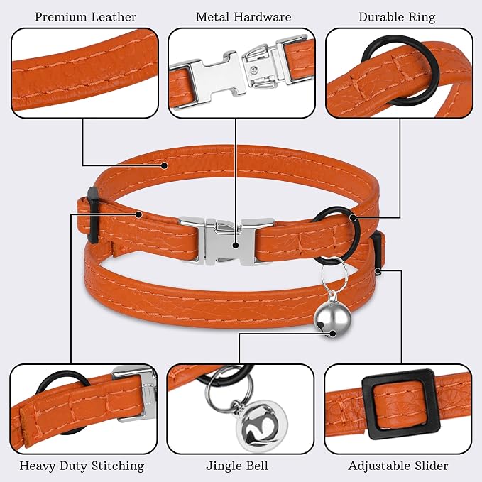 Leather Cat Collar with Buckle and Removable Bell - Image 5