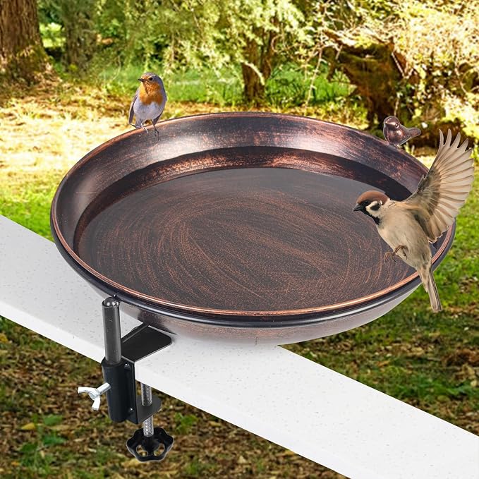 DREAMSOUL Deck Mounted Bird Bath Metal Birdbath Bowl Unheated by DREAMSOUL