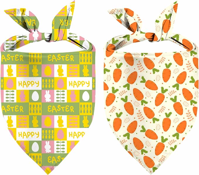 Easter Dog Bandana, 2 Pack Adjustable Holiday Party Pets Easter Egg Bandana by XGXHZYLC