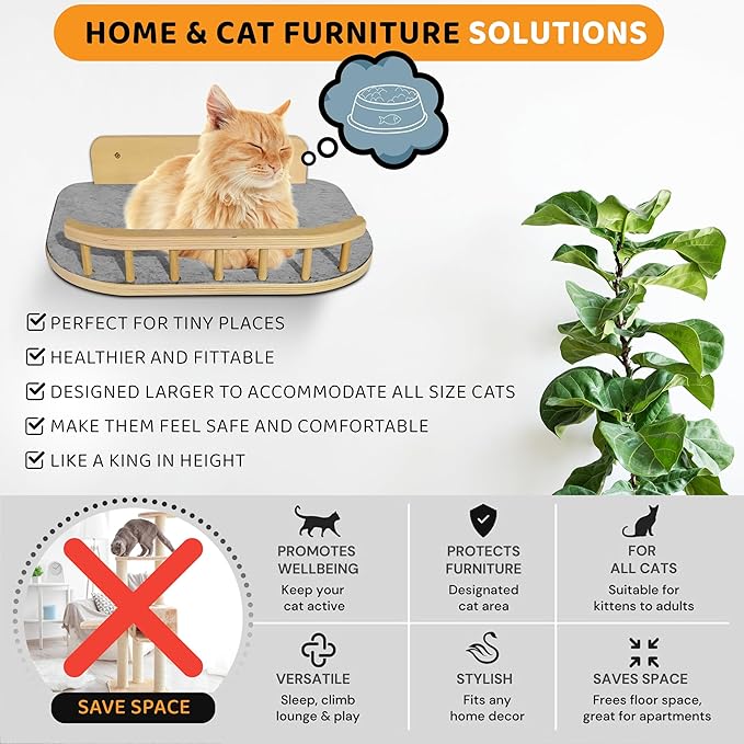 Cat Wall Shelves with 3 Steps – Modern Wood Wall Mounted Furniture, Climber & - Image 2
