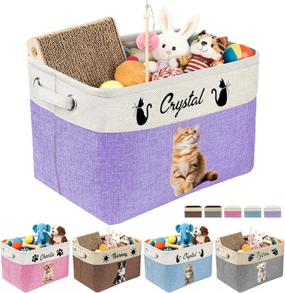 Personalized Dog Toy Storage Basket Custom Dog Name Photo Cat Pet's Gift by Unknown