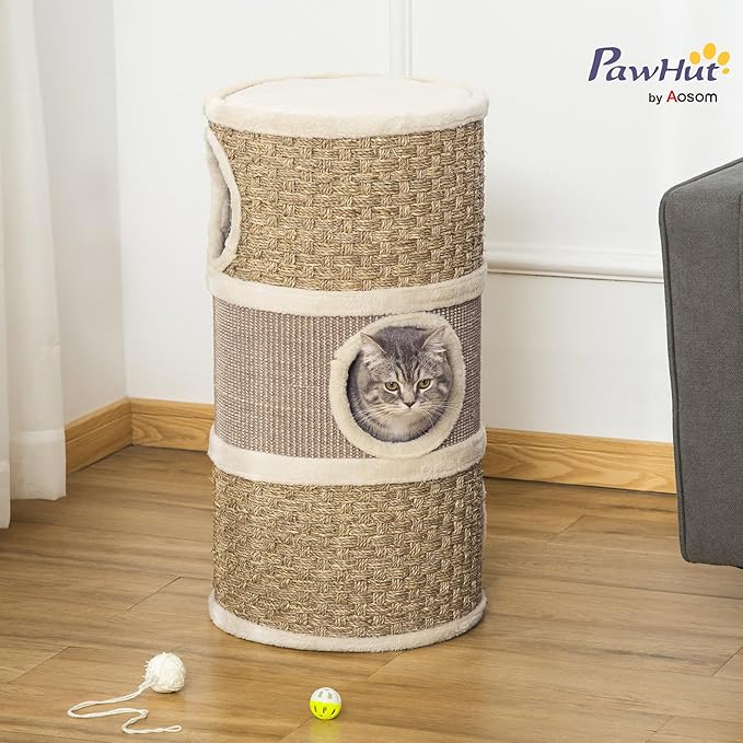 PawHut 28 Inch Cat Condo, 3 Story Cat Hideaway - Image 2