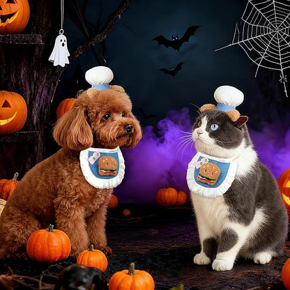 HOWWFALY Cat Halloween Costumes Pet Chef Hat &Hamburger Bib Costume Set - Image 5