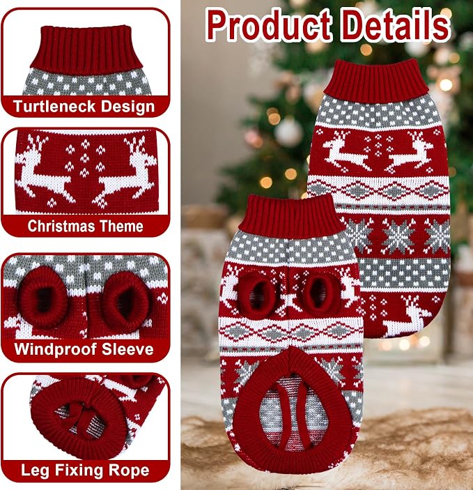 Dog Christmas Sweater Pet Winter Warm Coat Pajamas Small Dog Sweaters Reindeer - Image 4