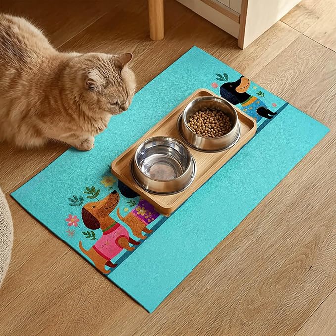 Spring Dachshund Pet Feeding Mat 24x16 Inch Cute Pet Feeding Area Mat Pet Food - Image 2