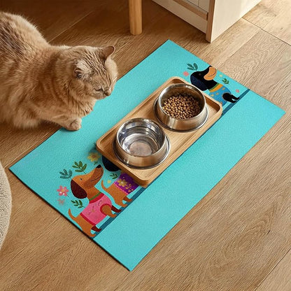 Spring Dachshund Pet Feeding Mat 24x16 Inch Cute Pet Feeding Area Mat Pet Food - Image 2