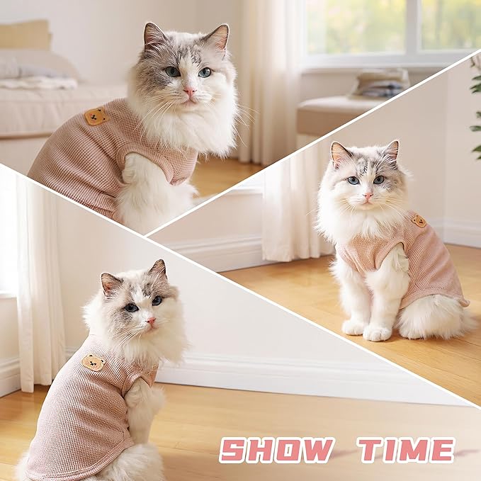 Waffle Knit Cat & Dog T Shirt for Small Dogs, Stretchable Puppy Shirt for - Image 6